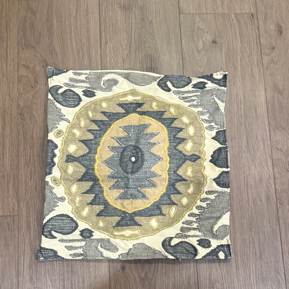 Pottery Barn Gray Gold Cream Geometric Embroidered Accent Pillow Cover